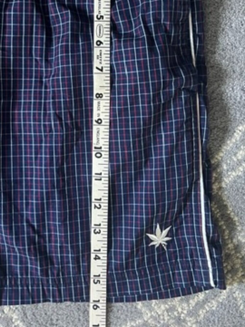 BOAST SWIM SHORTS TRUNKS Plaid W/ Wht Side Piping Logo Men's Large - Picture 8 of 8